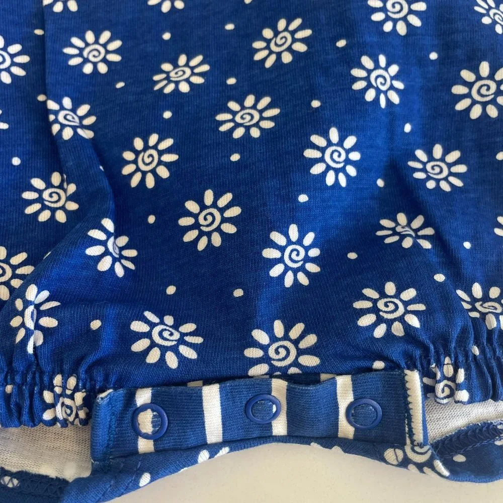 Carters 100% Cotton Floral Romper Onesie Bodysuit Blue White Size 0-3 Months